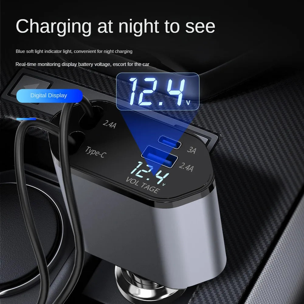 Cargador de coche retráctil 4 en 1 de carga rápida, 120 W