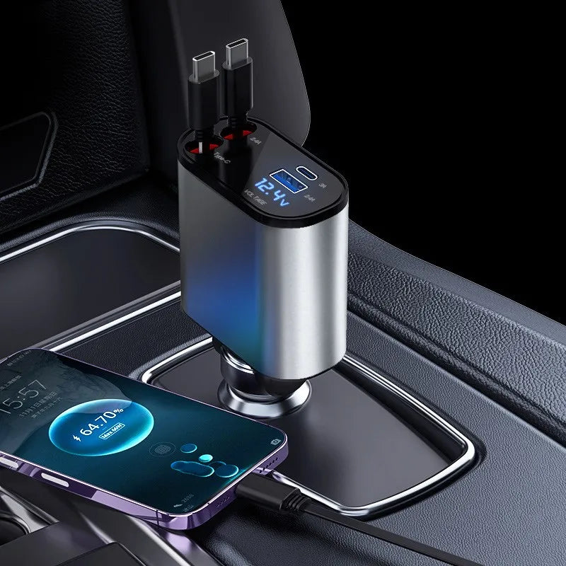 Cargador de coche retráctil 4 en 1 de carga rápida, 120 W