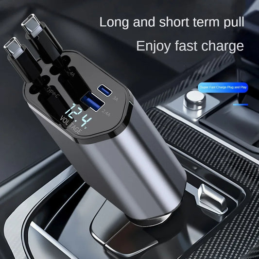 Cargador de coche retráctil 4 en 1 de carga rápida, 120 W