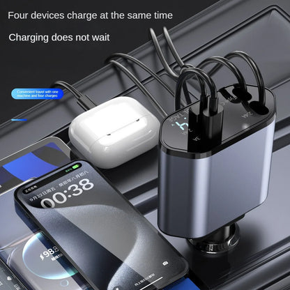Cargador de coche retráctil 4 en 1 de carga rápida, 120 W